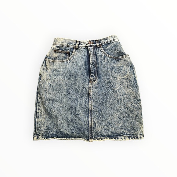 Jordache Dresses & Skirts - Jordache Denim Skirt Womens 11/12 Blue Acid Wash Basics High Waist Back Zipper